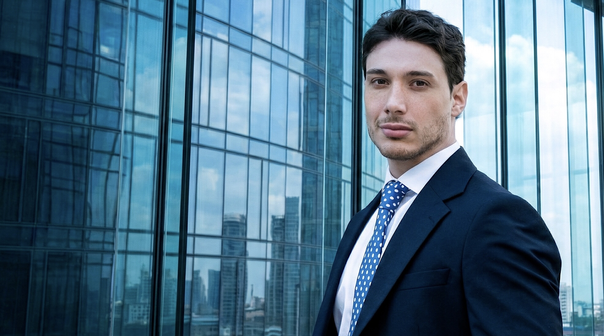 Ritratto professionale di Marco Madonia davanti a un edificio vetrato moderno.